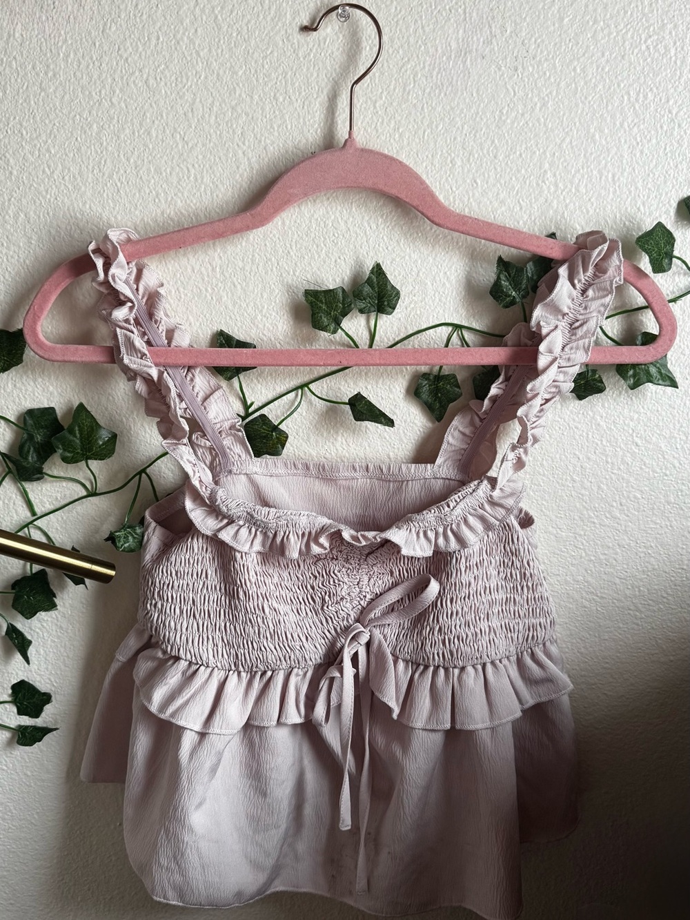 Light Mauve Ruffle Smocked Tank Top